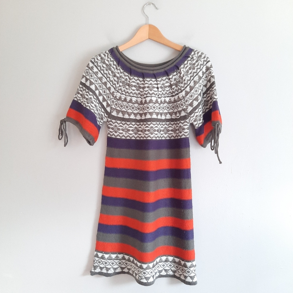 Hot & Delicious Purple, Orange, & Gray Patterned Sweater Dress